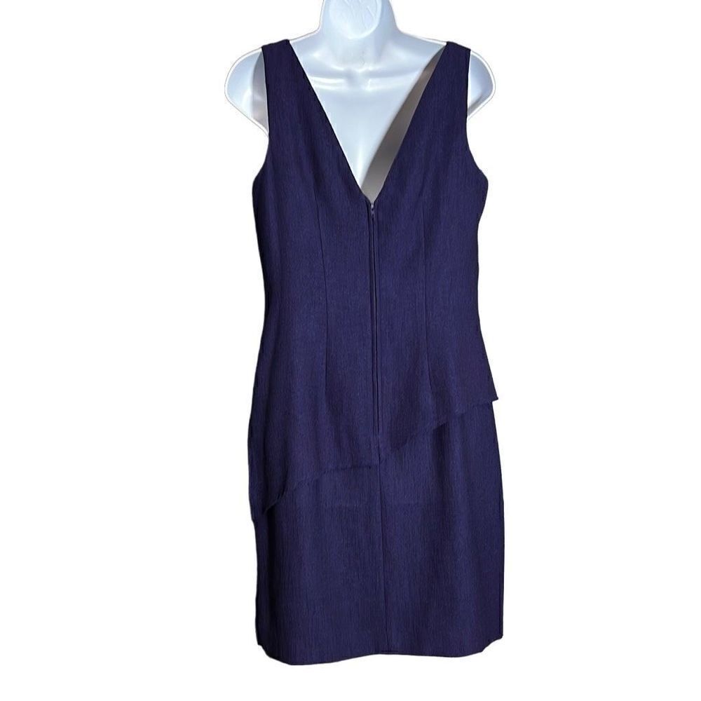 Dressbarn Women's Sleeveless V-neck Asymmetric Layered Blue Sheath Dress 8